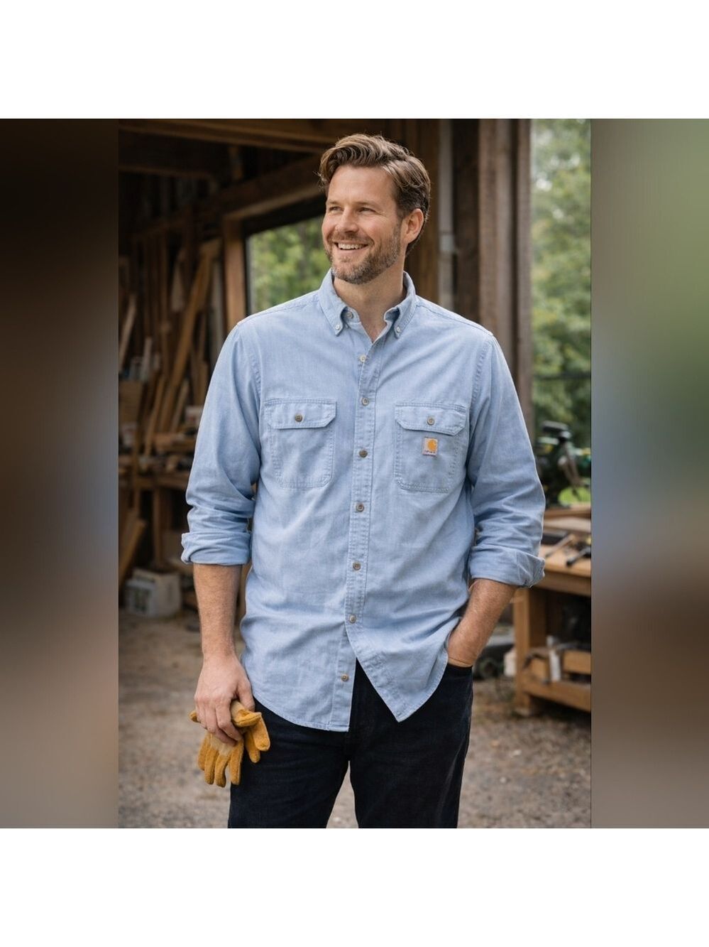 Carhartt Relaxed Fit Button-Up Shirt 3XL Light Blue Workwear Cotton